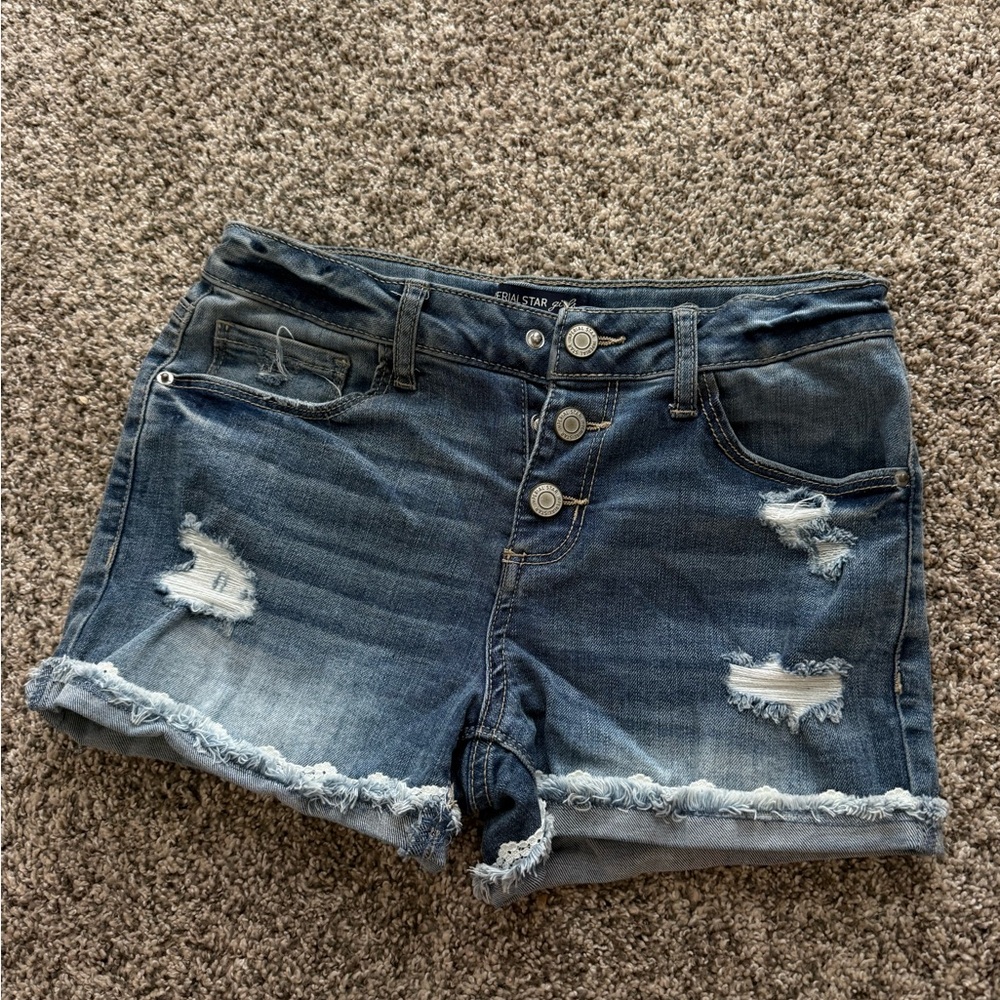 Imperial Star Distressed Denim Shorts - Blue